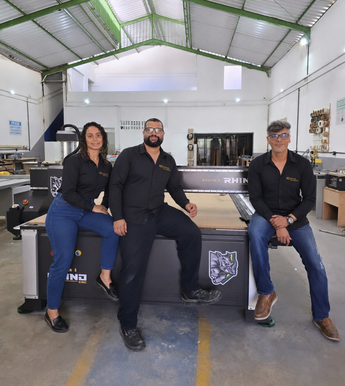 Equipe da RD Móveis Planejados reunida na fábrica